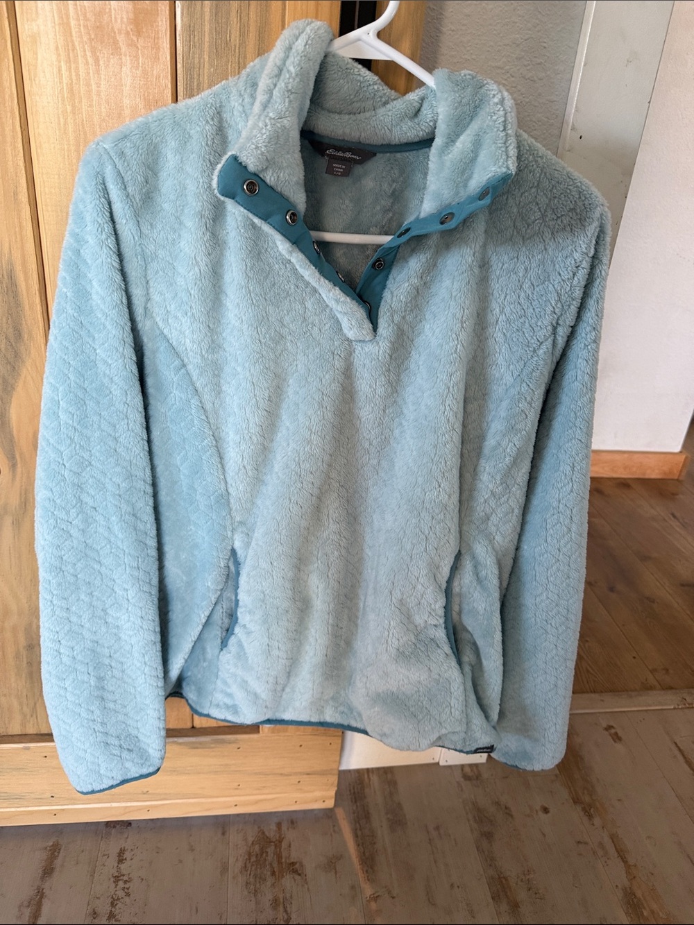 Eddie Bauer Light Blue Plush Quarter-Snap Pullover